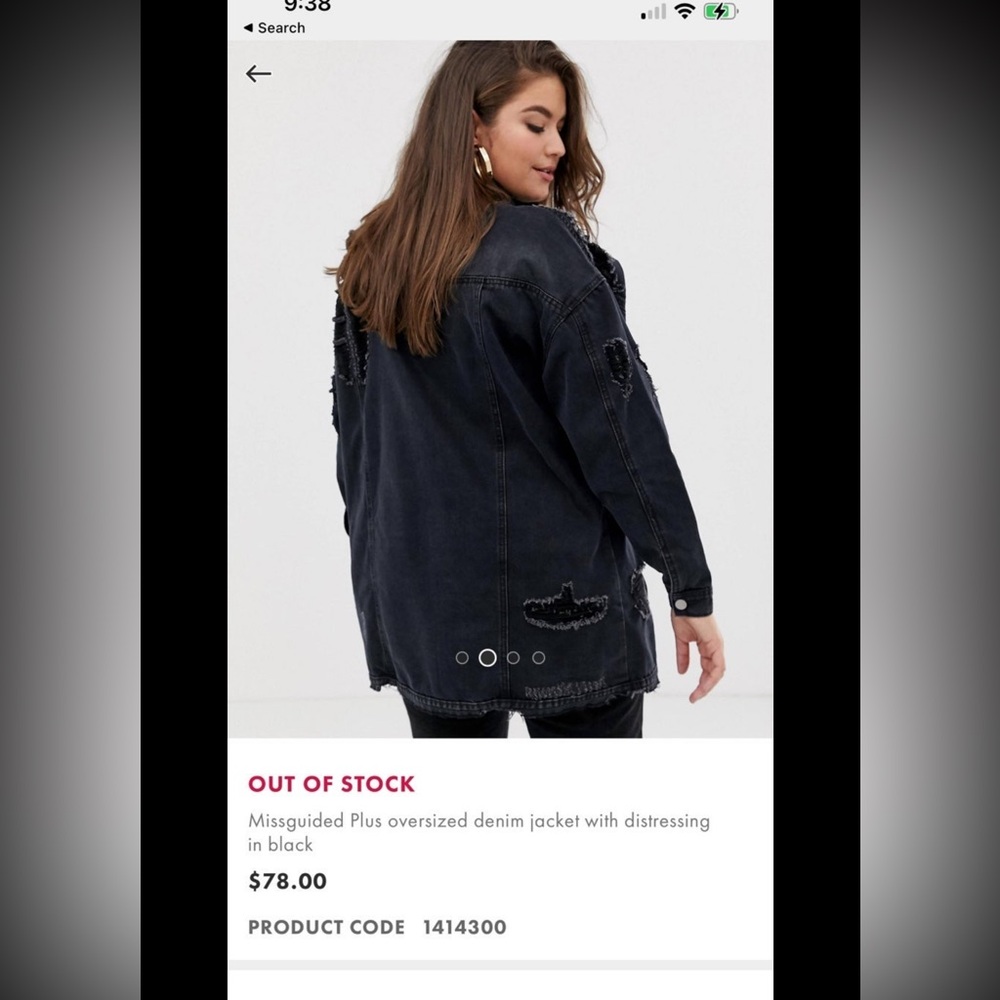 Distressed Black Denim Jacket Misguided Oversized Denim Jacket never used size18